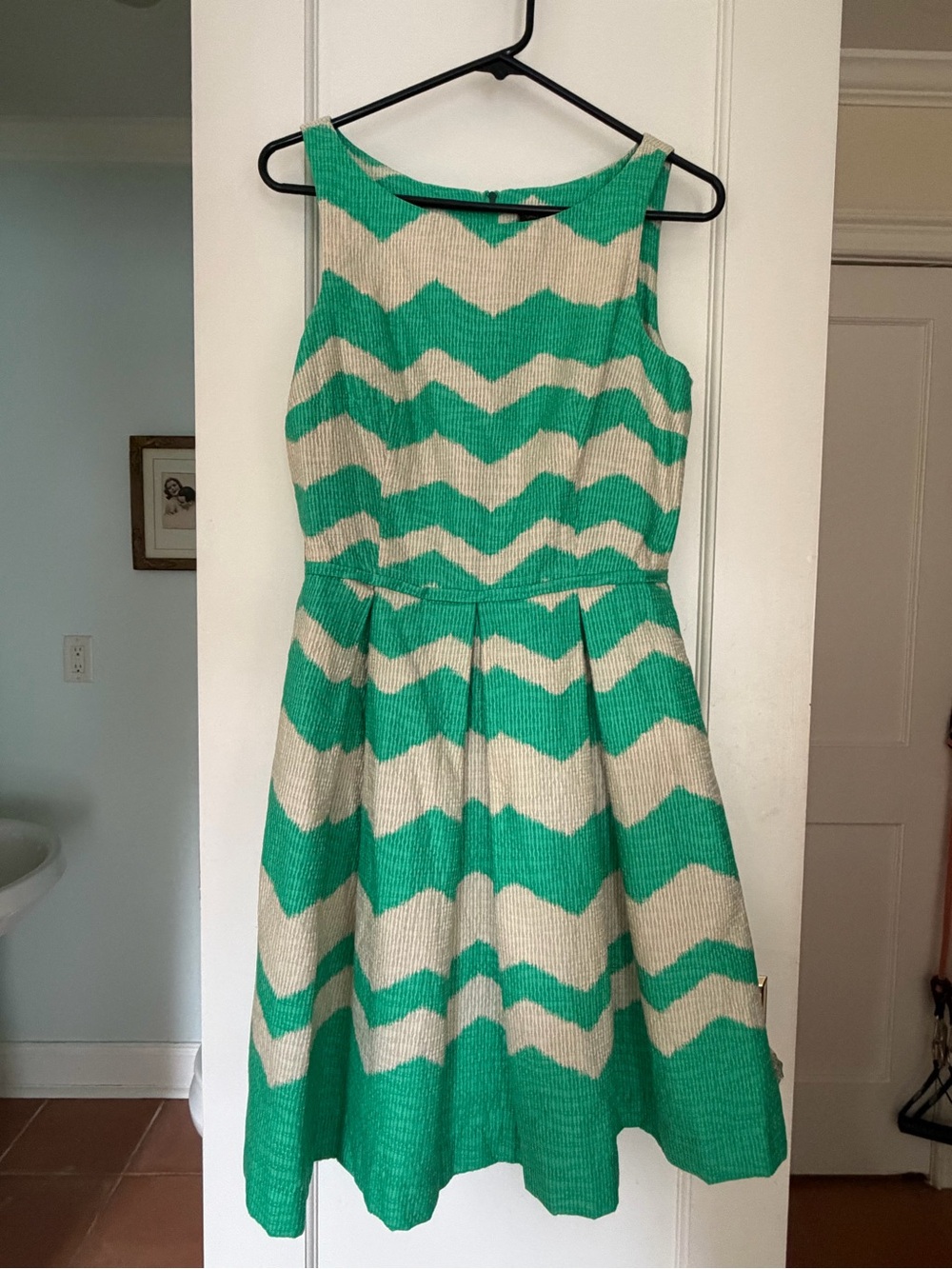 Taylor Green and Cream Chevron Sleeveless Midi Dress